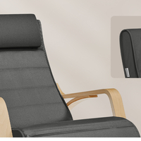 SONGMICS Scaun balansoar din lemn, suport picioare reglabil, maxim 150kg, 67x122x84 cm, gri inchis