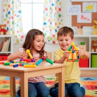 Set de constructie din piese magnetice educative pentru copii 100 de piese, colorate