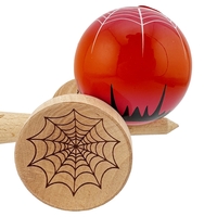 Kendama X Originala, Profesionala, Flippy, SPIDER KING, Super Sticky cu Cupe Mari KING SIZE V3, Gaura in Baza, Rulment Metalic, din lemn 18 cm, Ata 62/65 cm, Rosu/Maro