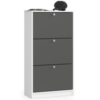 Dulap pantofi cu 3 usi rabatabile, PAL laminat 16 mm, 60x29x113 cm, alb si gri