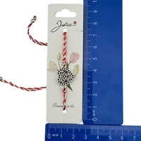 Martisor Bratara Snur Alb-Rosu, Jolie, Pandantiv Metalic, Model Inima cu Fluturas in interior