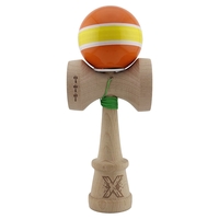 Kendama X Originala, Profesionala, Flippy, Super Sticky cu Cupe Mari KING SIZE V3, Gaura in Baza, Rulment Metalic, din lemn 18 cm, Ata 62/65 cm, Special Portocaliu/Galben