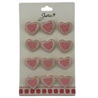 Set 12 Brose Martisor pentru Copii, Jolie, Model Inima cu Stelute, Roz