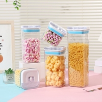 Cutii de Depozitare Alimente, Flippy, Set din 5 Cutii de tip Container, 1x0.5 l, 2x0.8 l, 1x1.2 l, 1x1.9 l, Recipiente pentru Cereale in Bucatarie, Transparente cu Capac Albastru-Alb