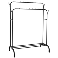Suport pentru haine cu cadru metalic, cu sina dubla de agatat si carlige cuier, 55x110x146cm, negru
