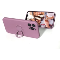 Husa protectie Vafy compatibila cu Apple iPhone 12 Liquid Silicone Ring cu suport rotativ Mov