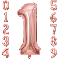 Balon din Folie Metalizata Flippy, Figurina Cifra, Tema Aniversare 40 cm, Ambalaj Individual, Pai inclus, Umflare cu Aer sau Heliu, Rose Gold, Cifra 1