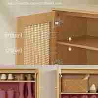 VASAGLE Raft pantofi 3 usi cu aspect ratan, cadru PAL si picioare metalice, stil boho, 80x35x70 cm, stejar bej