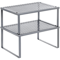 SONGMICS Set 2 rafturi de bucatarie metalice, suprapozabile, pentru ustensile sau condimente, 23x32x16cm, gri