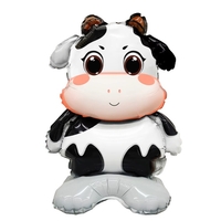 Balon din Folie Metalizata, Vafy, Mini Figurine Animalute, Model Vacuta, Tematica Aniversare, 38x58 cm, Ambalaj Individual, Pai Inclus, Umflare cu Aer sau Heliu, Multicolor