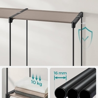 SONGMICS Dulap de haine portabil, cu 3 bare de agatat si rafturi, 138x43x182 cm, maro taupe