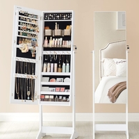 SONGMICS Oglinda de podea cu suport, design fara rama, cu spatiu de depozitare, 41x37x152cm, alb