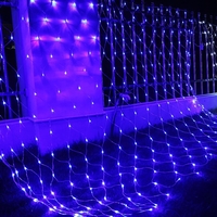 Instalatie Craciun, Tip Plasa, 12 m x 1.5 m, 960 LED-uri, Albastru, 8 jocuri de lumini, Transformator cu telecomanda, Interconectabila, Prelungitor 3 m inclus, Fir transparent, Vafy