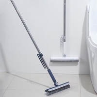 Perie de Curatare pentru Podele si Rosturi, Flippy, Lungime Maner 105 cm, Capat Pivotant 180 Grade, Peri din PP, Otel si Plastic, Cleste pentru Scame si Par Inclus, Albastru