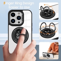 Husa de Protectie TPU, Vafy, pentru iPhone 16 Pro, Anticadere, cu Incarcare Wireless, Tehnologie Magsafe, Inel Magnetic Rotativ cu Functie de Suport, Transparent-Negru
