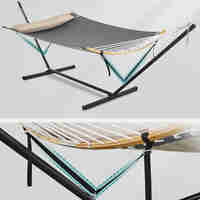 SONGMICS Hamac cu suport metalic, cu suprafata captusita, reglabil, include perna, 200 kg, 400x100x90 cm, gri