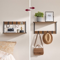 VASAGLE Cuier perete set 2 bucati, PAL si cadru metalic, 50x24x27 cm, maro rustic