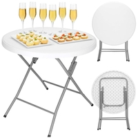 Masa pliabila rotunda pentru gradina sau catering 75x80 cm, HDPE si metal, alb