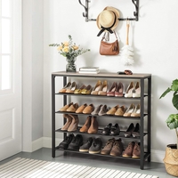VASAGLE Raft de pantofi metalic, cu 4 nivele plus polita superioara, stil industrial, 100x30x93cm, gri si negru