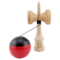 Kendama X Originala, Profesionala, Flippy, Big Cups V2, Super Sticky cu Cupe Mari, Rulment Metalic, din lemn 18 cm, Ata 55 cm, Negru/Rosu