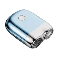 Mini Aparat de Ras Electric, Vafy, din ABS cu Fibra de Carbon, Portabil, Cap Rotativ Detasabil cu 2 Lame de Otel, Rezistent la Apa, Incarcare Type-C, Autonomie 45 min, Albastru