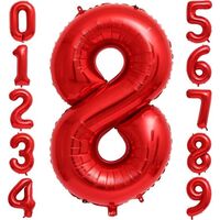 Balon din Folie Metalizata Flippy, Figurina Cifra, Tema Aniversare 100 cm, Ambalaj Individual, Pai inclus, Umflare cu Aer sau Heliu, Rosu, Cifra 8