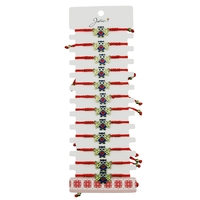Martisor Bratara pentru Dama si Copii, Jolie, Model Bufnita Inteleapta cu Inimioara, Set 12 bucati, Pandantiv Emailat, Snur Reglabil, Rosu/Multicolor