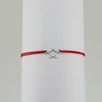 Bratara Martisor pentru Dama, Jolie, Model Stea, Set 12 bucati, Pandativ Argintiu din Inox cu Snur Rosu Ajustabil