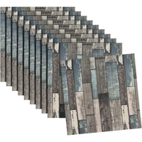 Set 10 Placi Tapet 3D, Vafy, 70 x 70 cm, Grosime 3 mm, din Rasina, Tip Placi de Lemn, Suprafata Acoperita 4.9 mp, Gri/Albastru