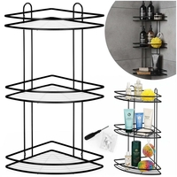 Etajera de colt pentru dus, cu 3 polite, montaj pe perete, inox, 25x25x59 cm, negru