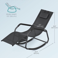 SONGMICS Sezlong balansoar gradina, cu tetiera reglabila si buzunar lateral, cadru otel, maxim 150 kg, 151x56x97 cm, negru