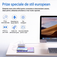 Prelungitor Multifunctional pentru Birou, Vafy, 3 Prize, 2 USB-A, 2 TYPE-C, Suport pentru Telefon, 3250W, Lungime Cablu 2 m, 11.4 x 12.4 cm, Alb