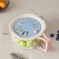 Cos de Scurgere pentru Fructe 2 in 1, Vafy, din Plastic Durabil, Filtru Telescopic, Scurgator de Fructe si Legume, pentru Uz Casnic, 15 x 15 x 8.5 cm, Albastru/Bej