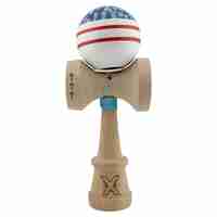 Kendama X Originala CHICANOS, Profesionala, Flippy, Cupe Mari KING SIZE V3, Super Sticky, Gaura in Baza, Rulment Metalic, din lemn 18 cm, Ata 62/65 cm, Albastru/Alb