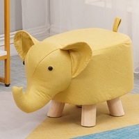 Taburet pentru Copii, Vafy, Scaun Tip Taburet, Model Elefant, din Lemn Masiv, Scaun pentru Copii, 30 x 25 x 25 cm, Galben