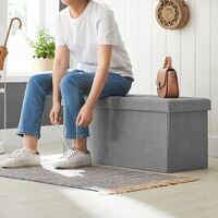 SONGMICS Taburet pliabil cu sezut moale, spatiu de depozitare 80litri, maxim 300kg, 76x38x38cm, gri
