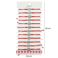 Martisor Bratara Impletita cu Pandantiv din Inox, Jolie, pentru Dama, Set 12 bucati, Snur Rosu Textil, Dimensiune Reglabila, Model Fluture