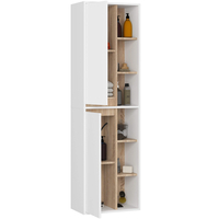 Dulap de baie suspendat cu 2 usi si 6 rafturi, PAL 16 mm, 50x30x170 cm, alb si stejar sonoma