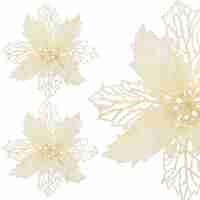 Set 10 ornamente pentru bradul de Craciun, stea Poinsettia, 16cm, crem
