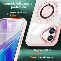 Husa de Protectie TPU, Vafy, pentru iPhone 16, Anticadere, cu Incarcare Wireless, Tehnologie Magsafe, Inel Magnetic Rotativ cu Functie de Suport, Transparent-Roz