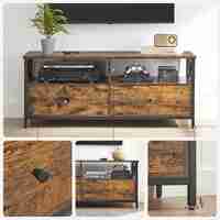 VASAGLE Comoda TV cu 2 sertare si 2 rafturi, cadru metalic, stil industrial, 120x40x50 cm, maro rustic