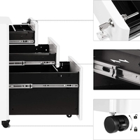 SONGMICS Dulap birou rollbox, cu 3 sertare si roti, corp metalic preasamblat cu incuietoare, pentru documente A4, 46x30x59 cm, alb