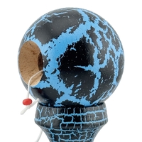 Kendama X Originala, Profesionala, Flippy, Cracked, din Lemn, 18 cm, Negru, Albastru