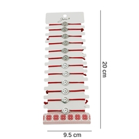 Bratara Martisor pentru Dama, Jolie, Model Luna in Cerc, Set 12 bucati, Pandativ Argintiu din Inox cu Snur Rosu Ajustabil