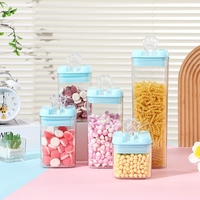 Set 7 Cutii de Depozitare Alimente, Flippy, 2 x 500ml, 2 x 800ml, 2 x 1200ml, 1 x 1900 ml, Capac Albastru, din PP+PET, Inchidere Ermetica, Transparent