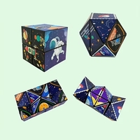 Jucarie Interactiva, Flippy, 3D Cub Rubik, Diferite Forme, Anti-stress, Tema Spatiu Cosmic, Multicolor