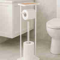 Suport hartie igienica 5Five cu raft depozitare, otel, 18x12x59 cm, alb