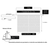 Instalatie Craciun, Tip Plasa, 9 m x 2 m, 720 LED-uri, Alb cald, 8 jocuri de lumini, Transformator cu telecomanda, Interconectabila, Prelungitor 3 m inclus, Fir transparent, Vafy