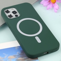 Husa MagSafe liquid large hole magnetic shell pentru Apple iPhone 14, Full Cover, Liquid Silicone, Magnetica, Incarcare Wireless, Vafy, Verde