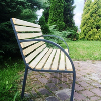 Banca de gradina din lemn, cadru din otel cu spatar, 120x60x80 cm, maro natur